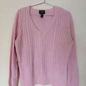 Chaps Pink V-Neck Cable Knit Cotton Blend Sweater XL pastel coquette soft girl
